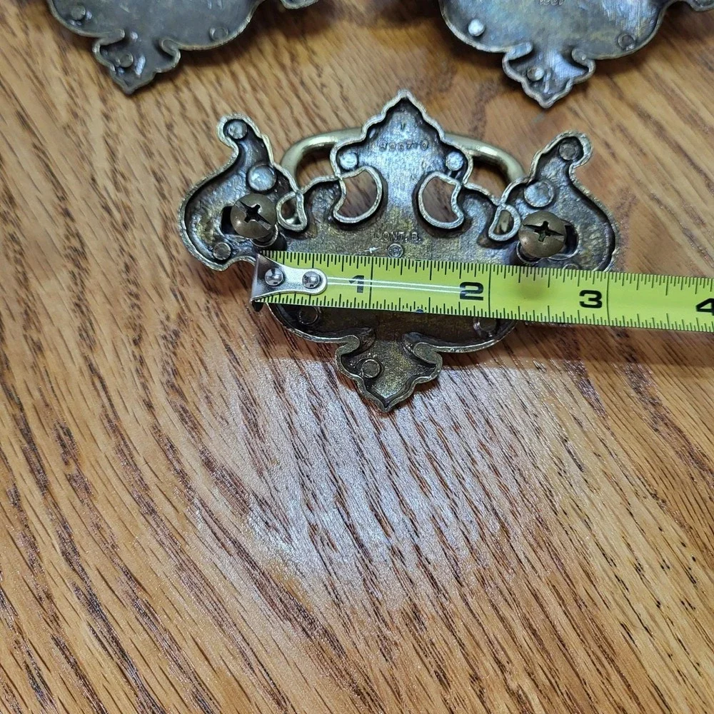VTG Brass Batwing Drop Bail Drawer Pull Chippendale Style Continental Hardware 3
